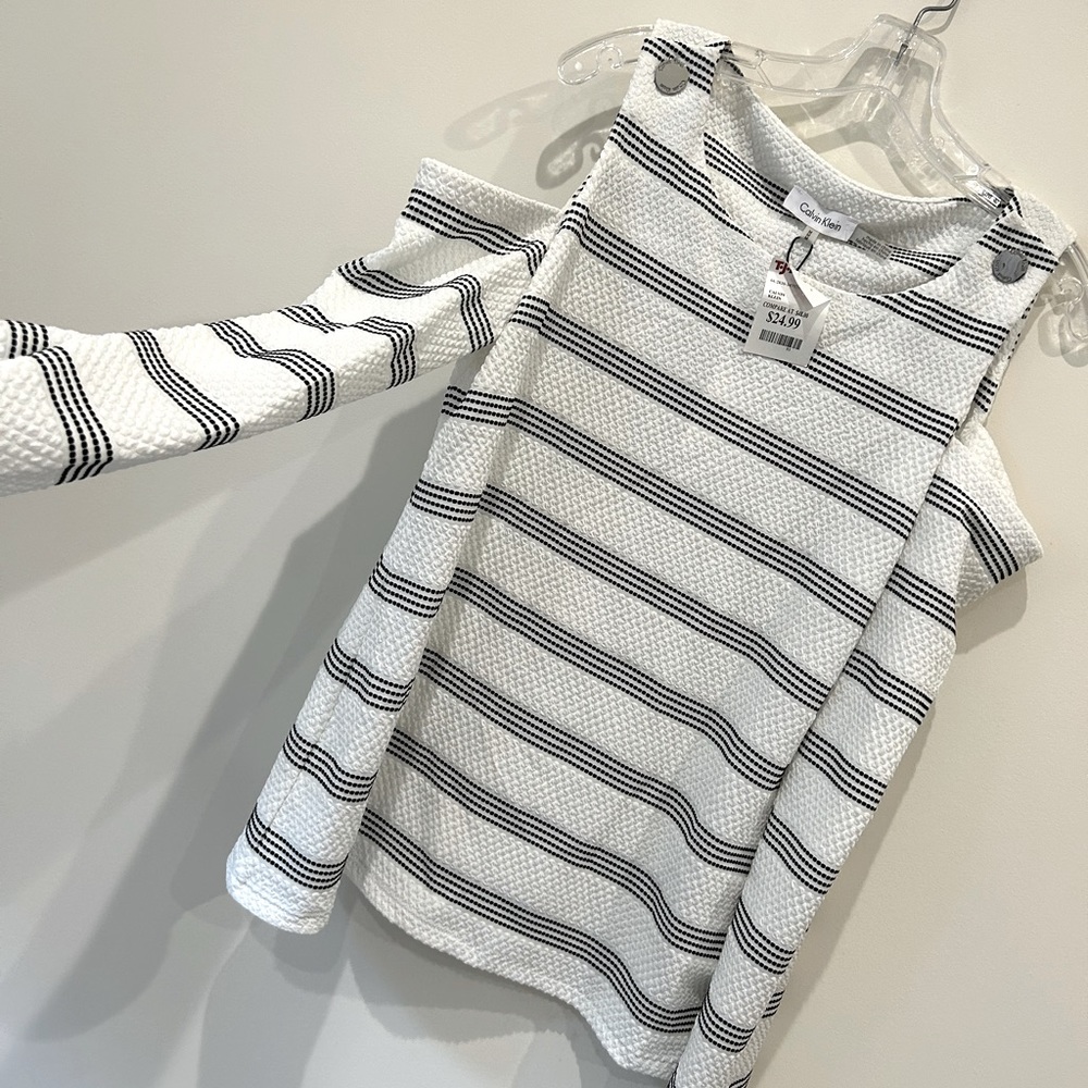 Calvin Klein - Long Sleeved, Striped Blouse with Shoulder Cut-Outs (Medium)